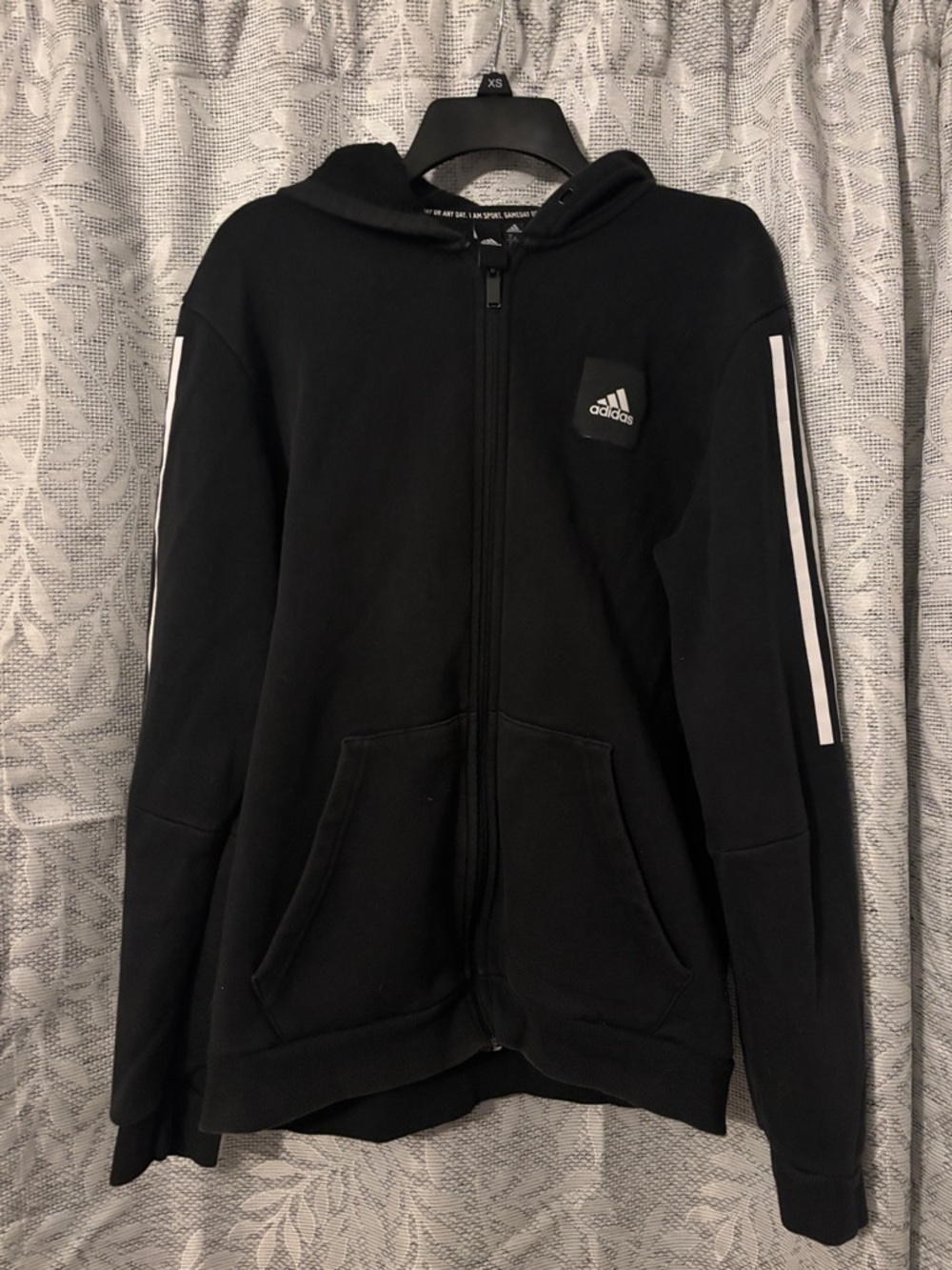 Adidas Men Black Hoodie with White Sleeve Stripes